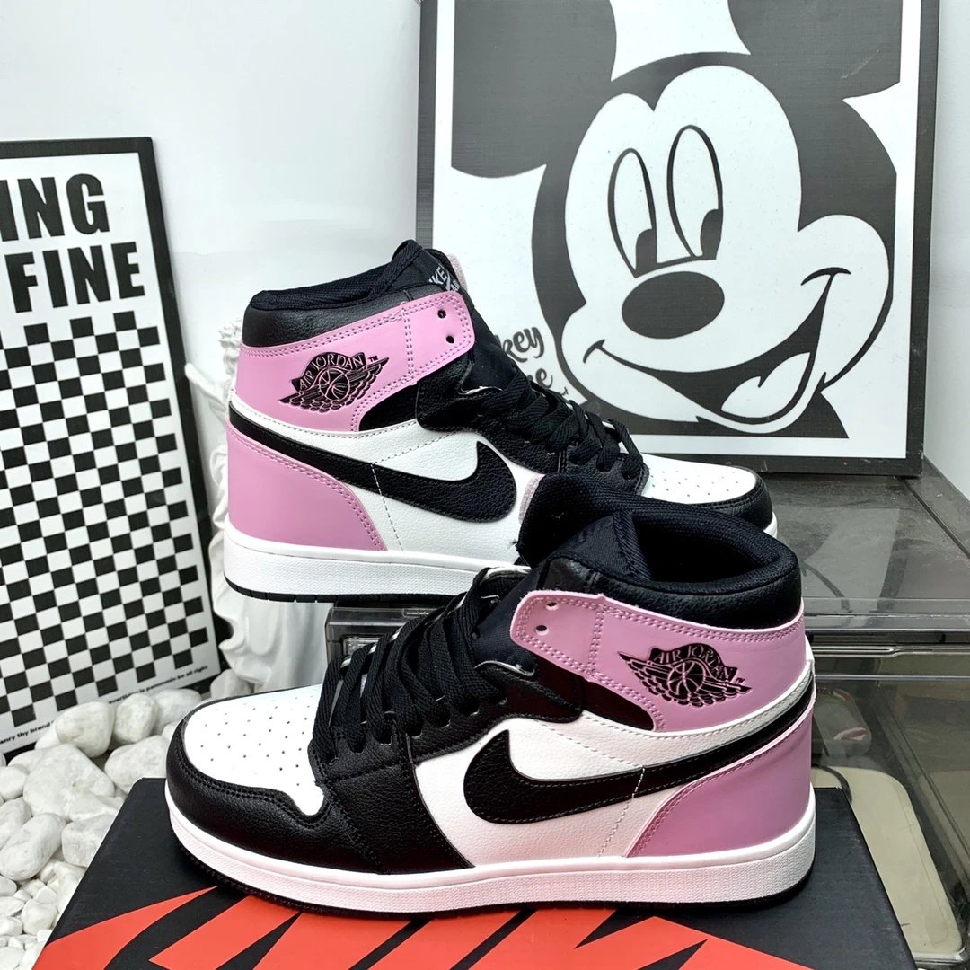 Air Jordan AJ1 Black White Pink High Top Sneakers