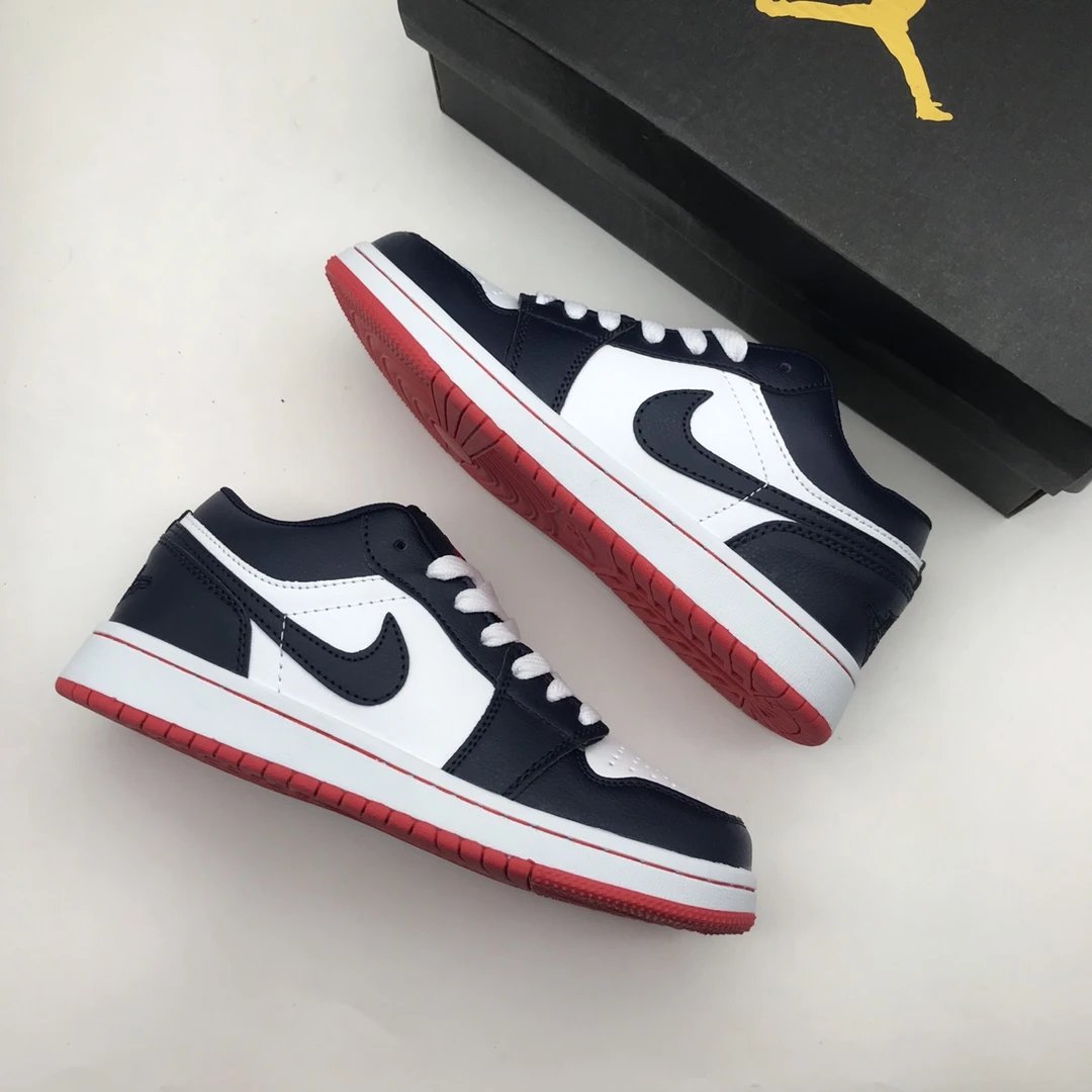 Air Jordan 1 Low Black White Red Leather Sneakers
