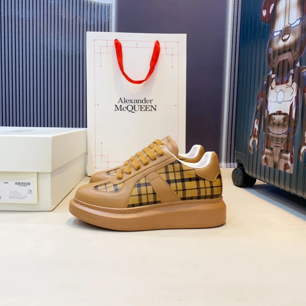 Alexander McQueen Brown Plaid Platform Leather Sneakers