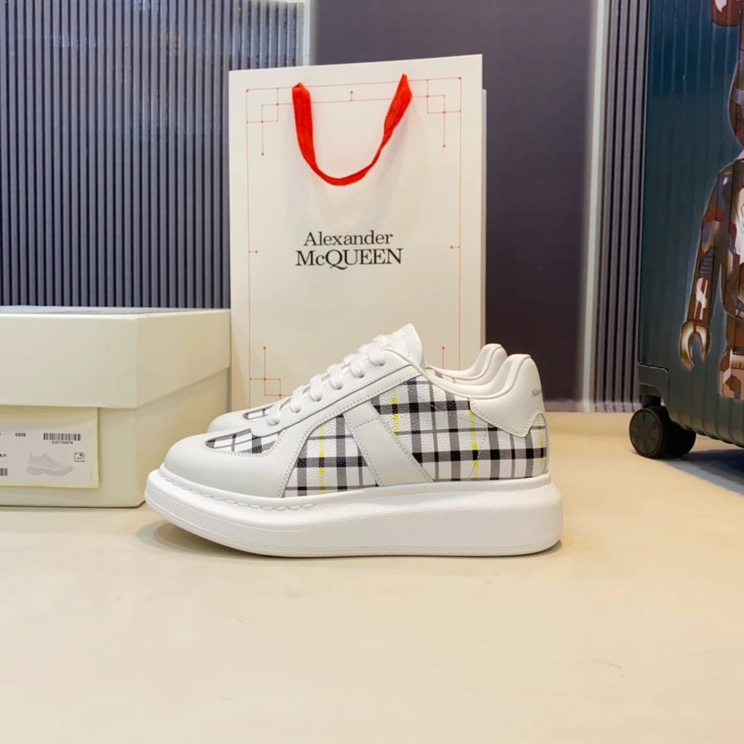 Alexander McQueen White Plaid Platform Leather Sneakers