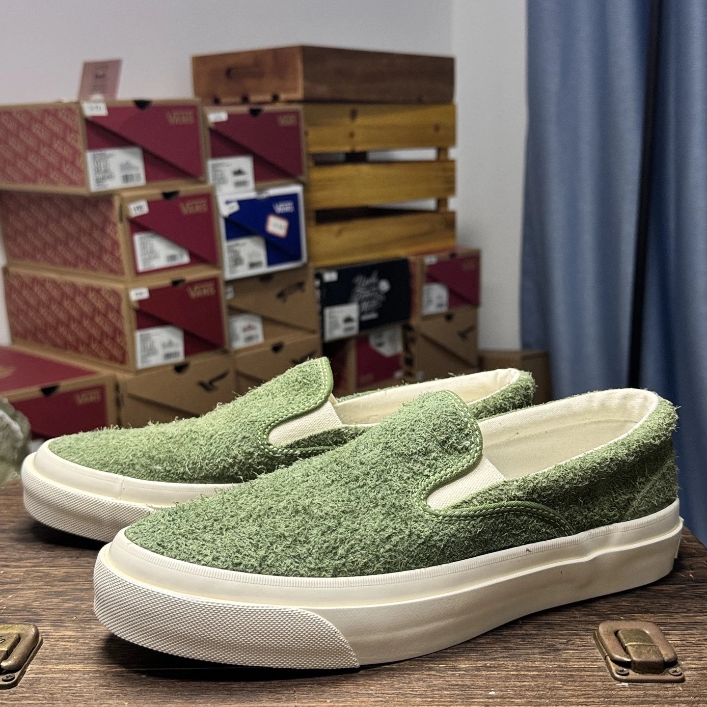 Converse Vintage Green Fuzzy Suede Slip-On Skate Shoes