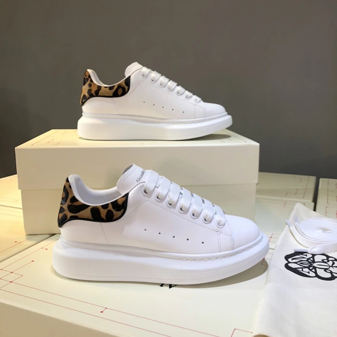 Alexander McQueen Oversized White Leopard Heel Sneakers