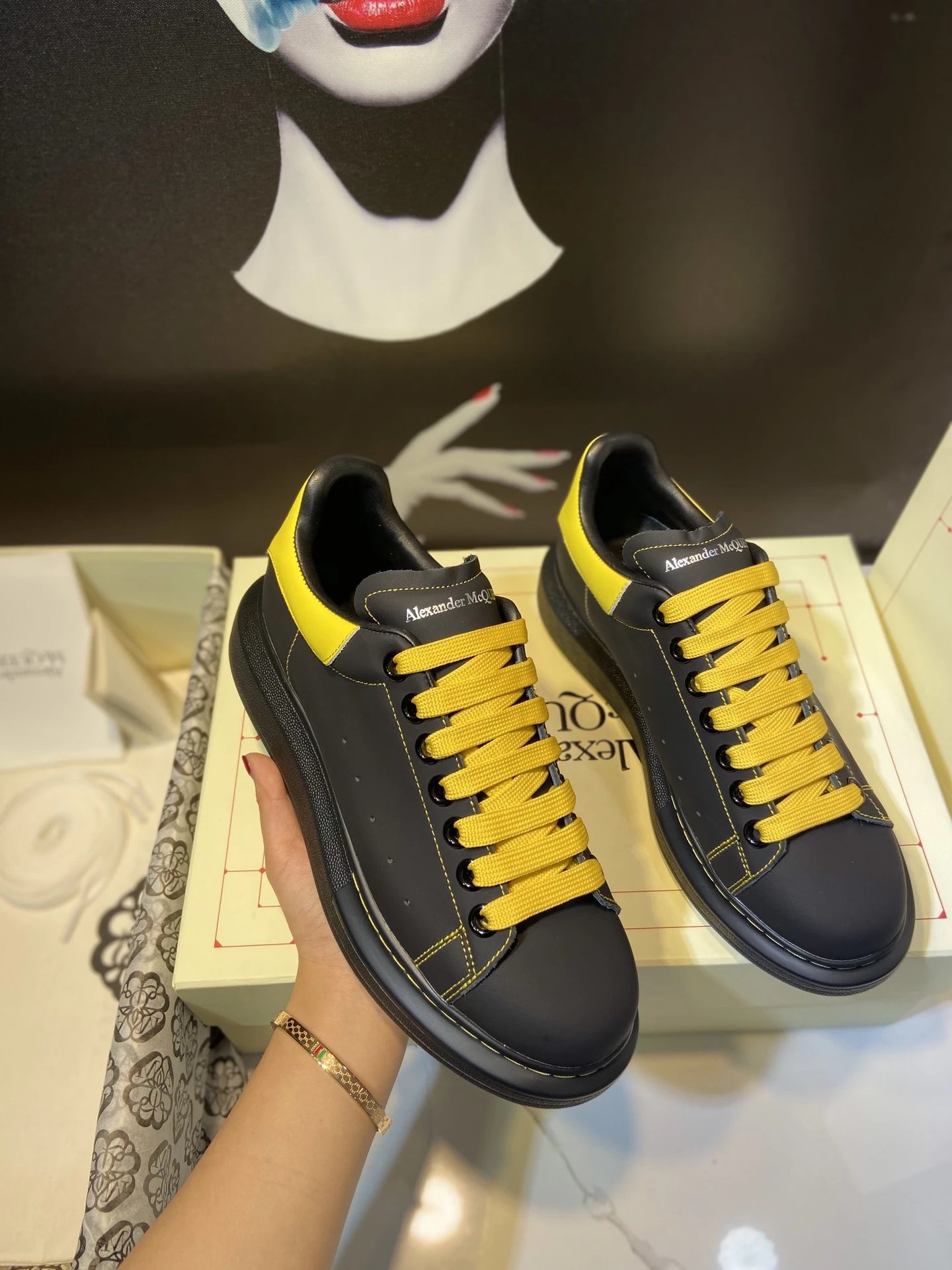Alexander McQueen Black Yellow Oversized Low Top Sneakers