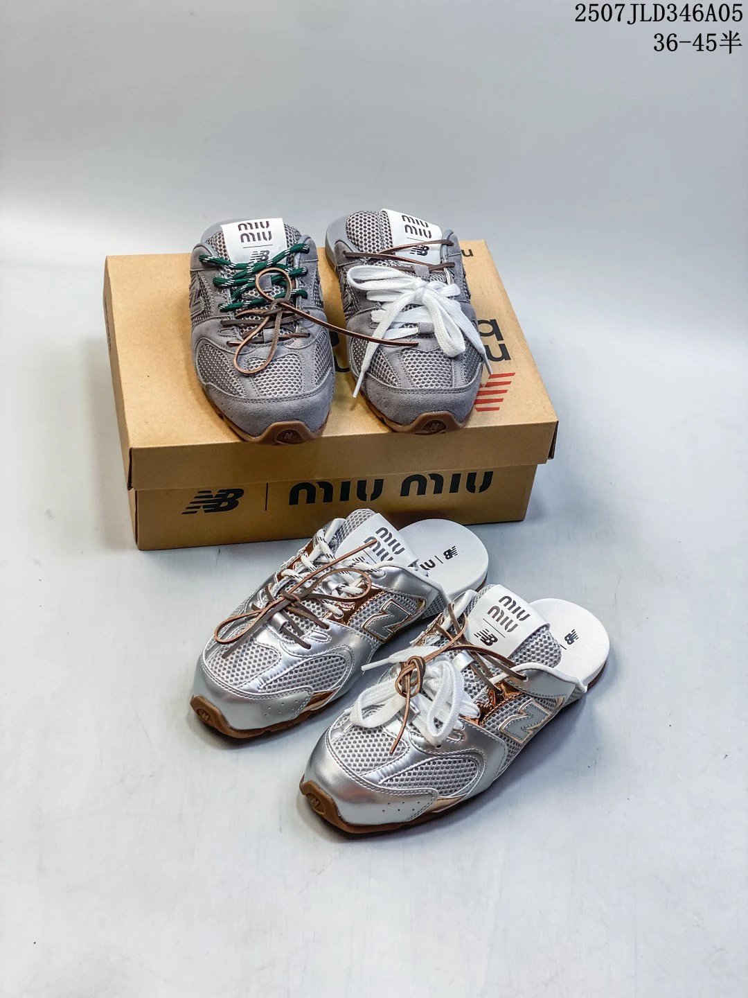 New Balance x Miu Miu Silver Grey Retro Mule Sneakers