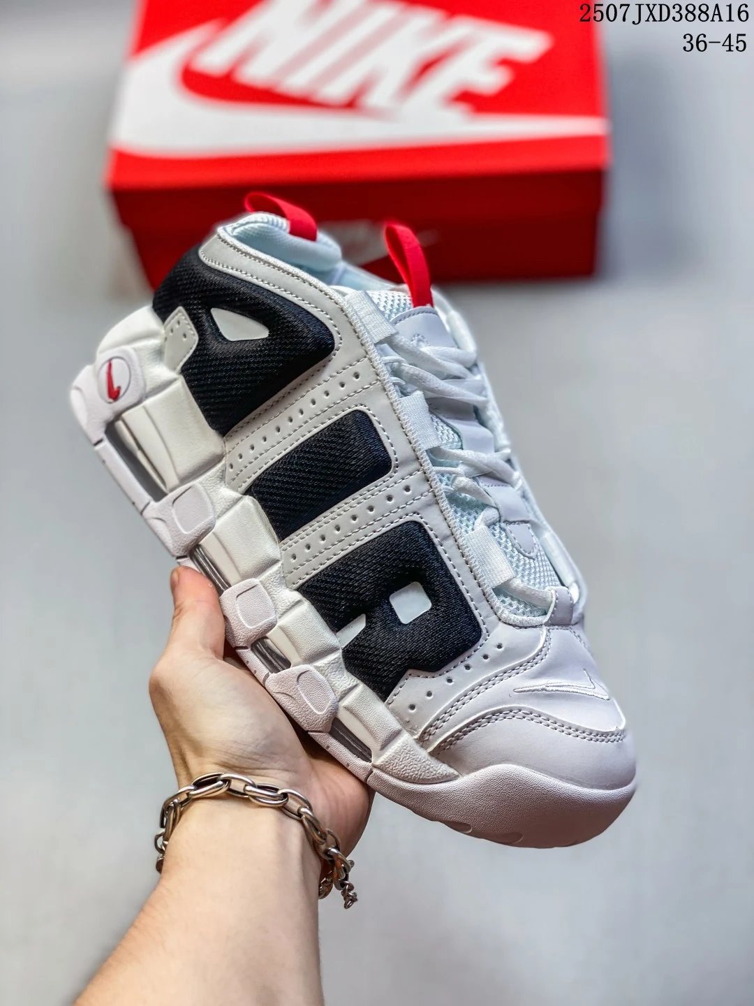Nike Air More Uptempo White Black Red Basketball Sneakers