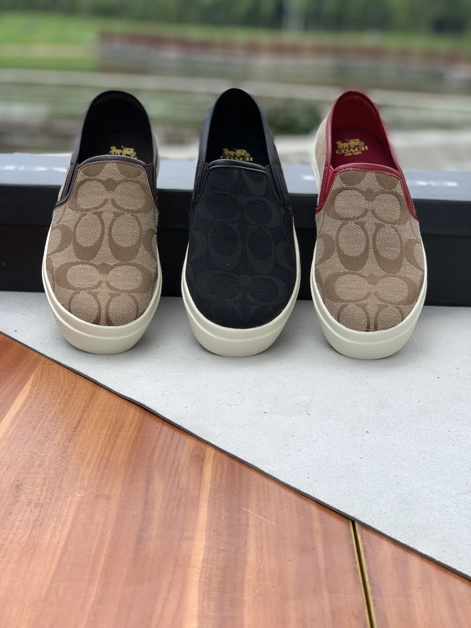 Coach Lago Khaki C-Print Canvas Slip-On Sneakers Shoes
