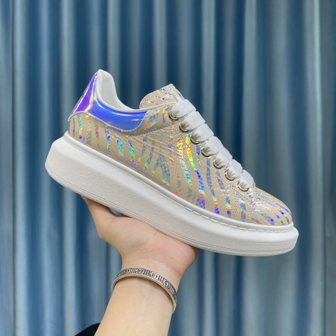 Alexander McQueen Beige Gold Zebra Leather Platform Sneakers