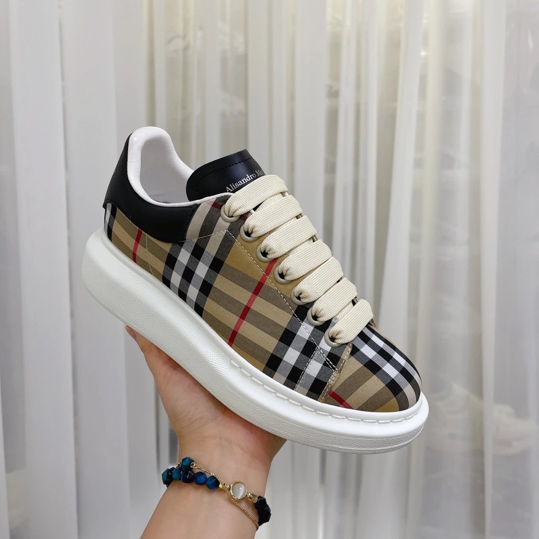 Alexander McQueen Beige Plaid Platform Low Top Sneakers
