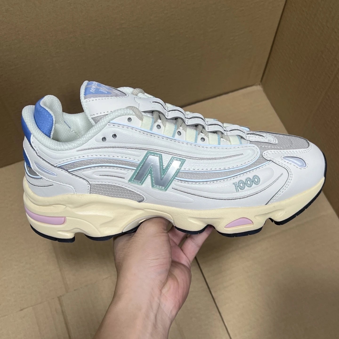 New Balance 1000 White Grey Blue Retro Dad Sneakers
