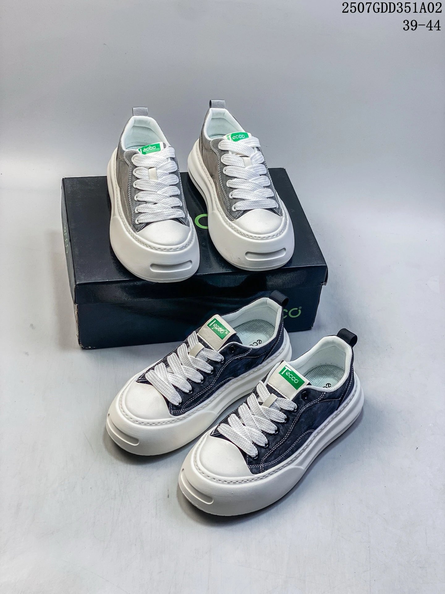 Lecco Grey White Platform Denim Canvas Sneakers