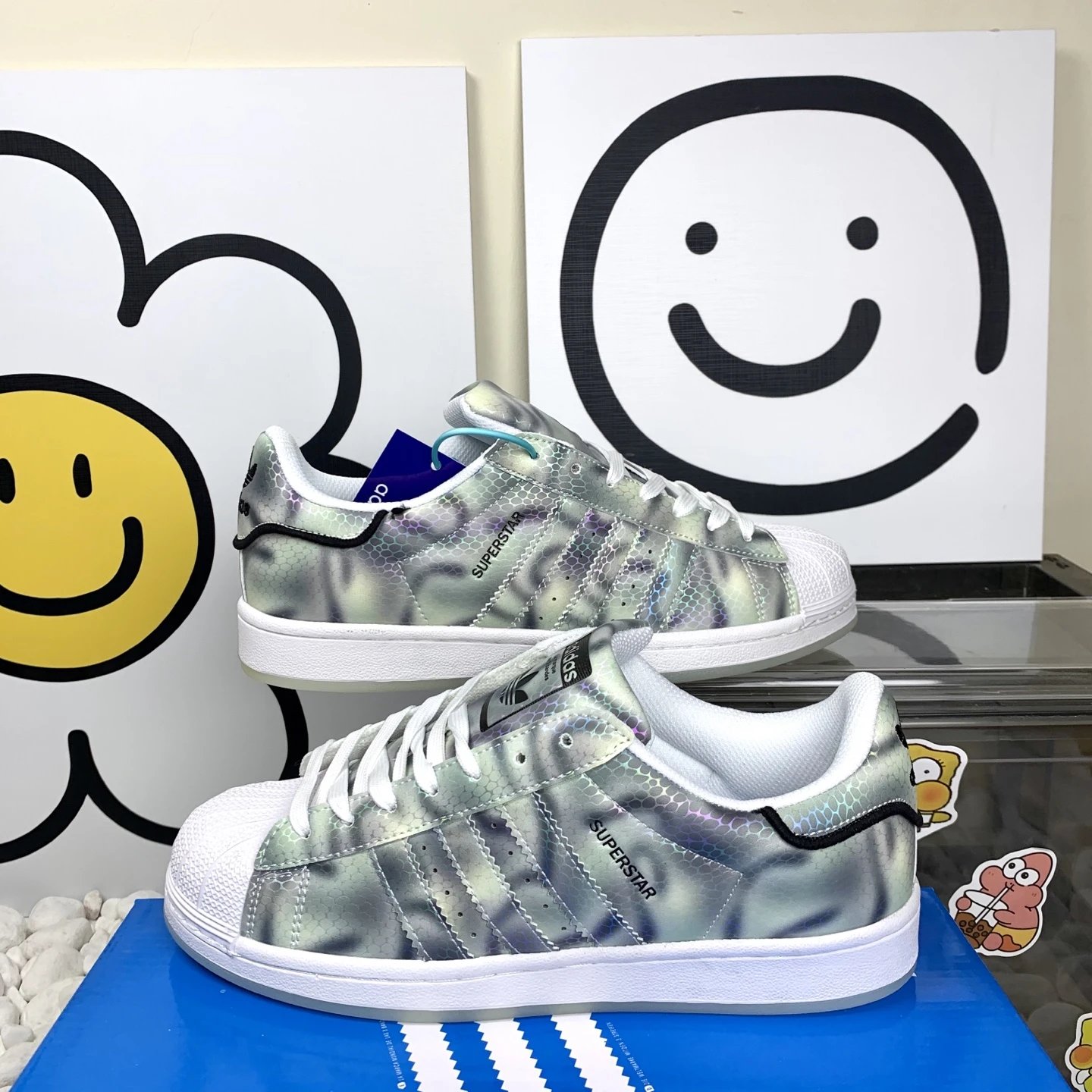Adidas Superstar Silver Iridescent Snakeskin Shell Toe Shoes