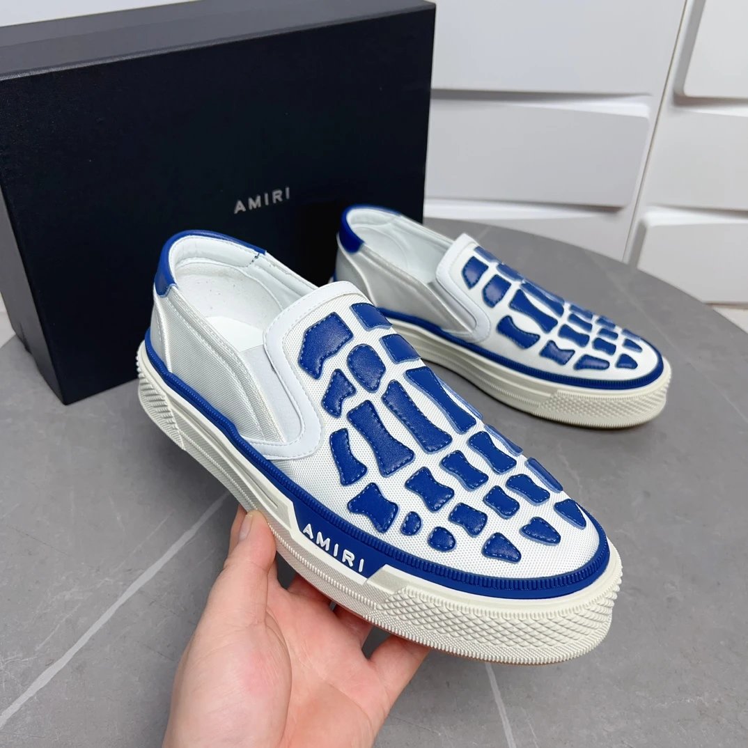 AMIRI White Blue Skeleton Slip-On Sneakers Unisex