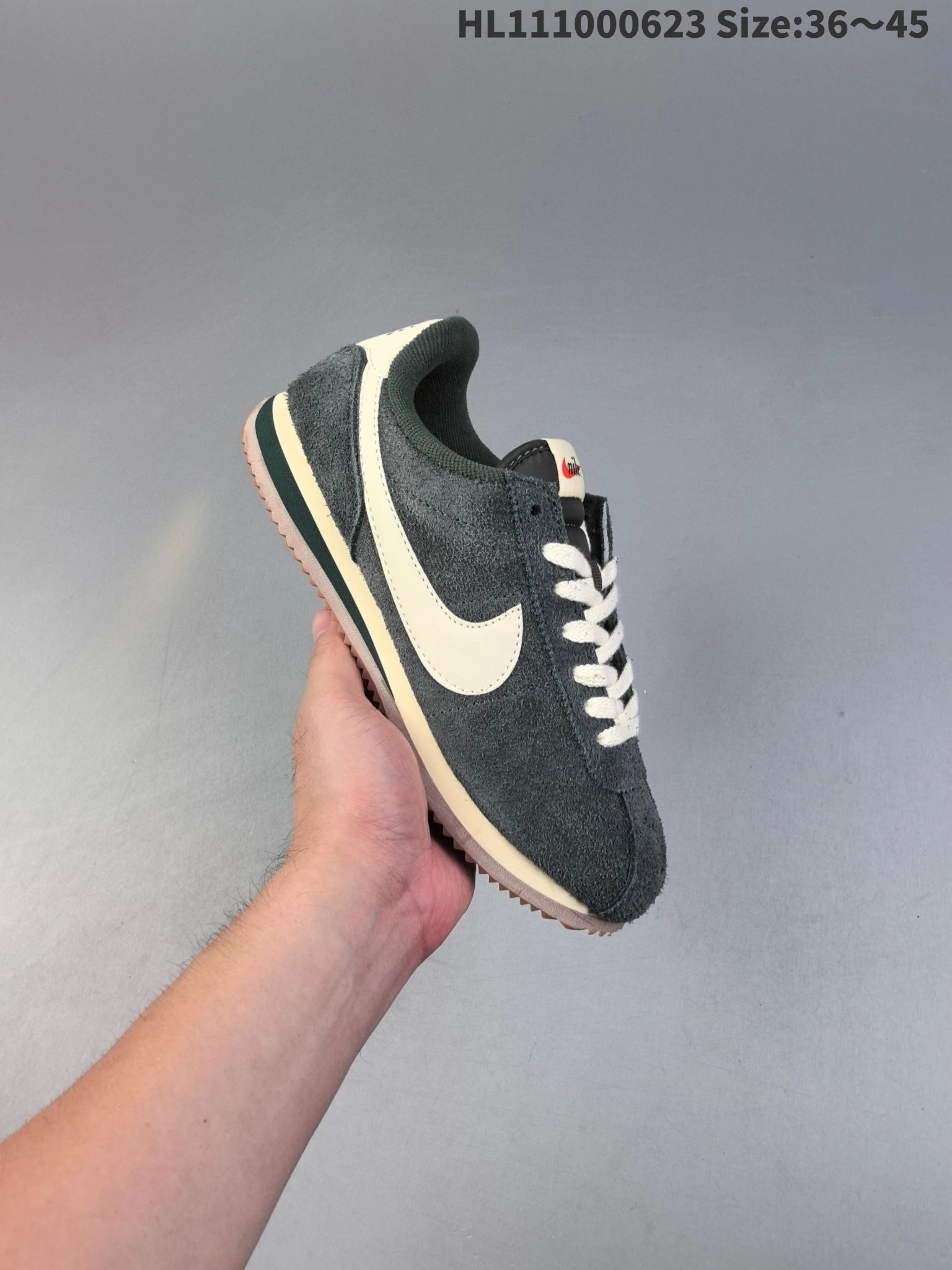Nike Cortez Dark Green Suede Cream Swoosh Sneakers