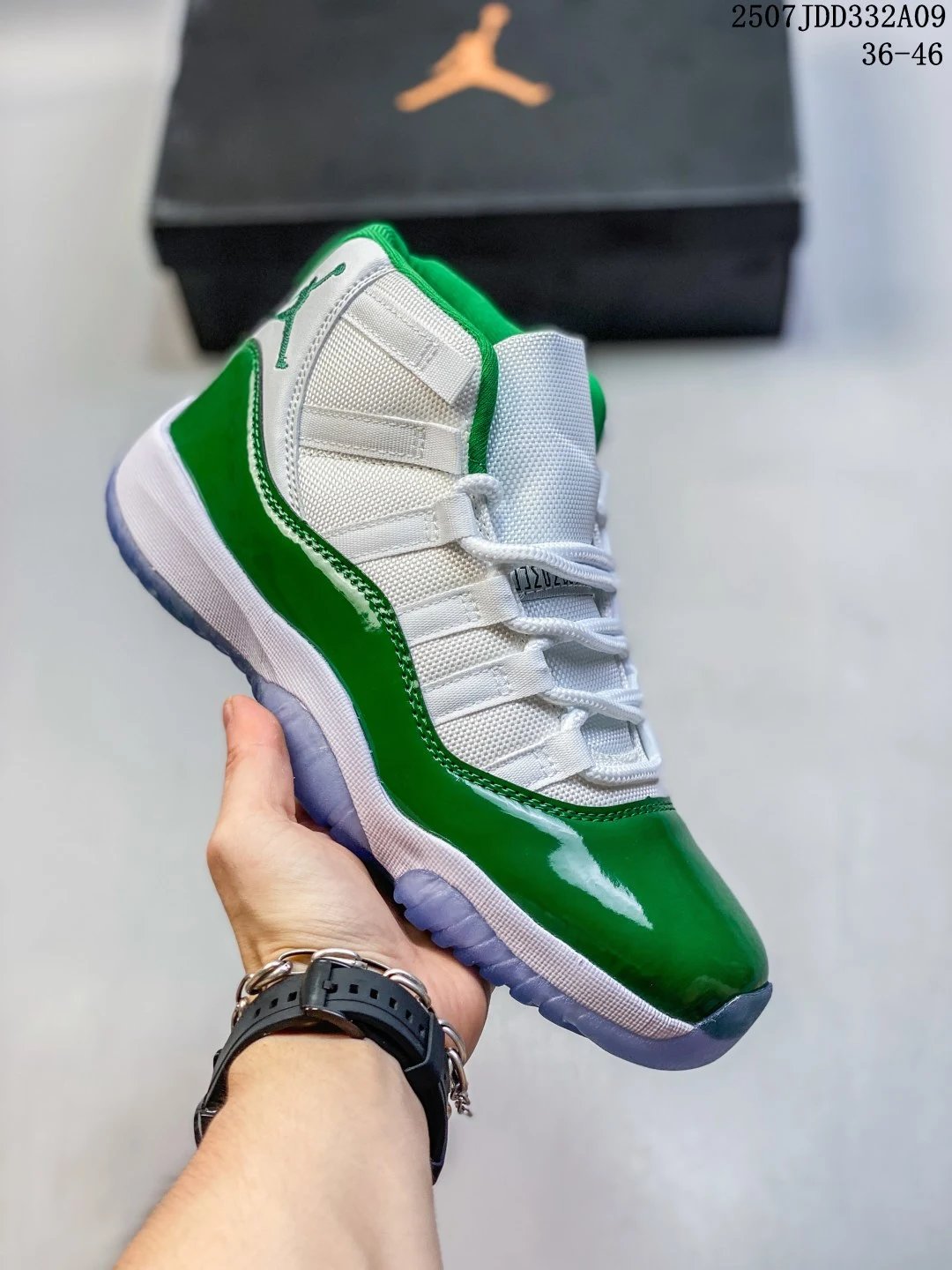 Air Jordan AJ11 Low White Green Patent Basketball Shoes
