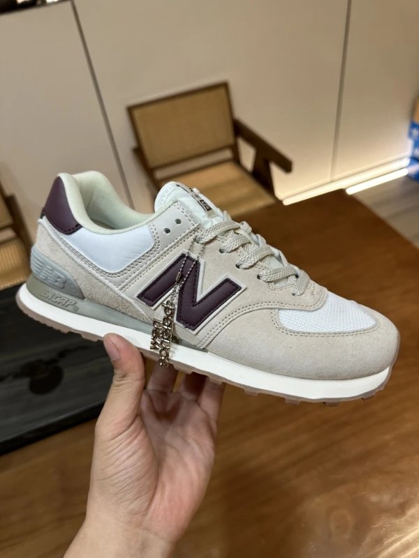 New Balance 574 Beige Grey Burgundy Retro Suede Sneakers