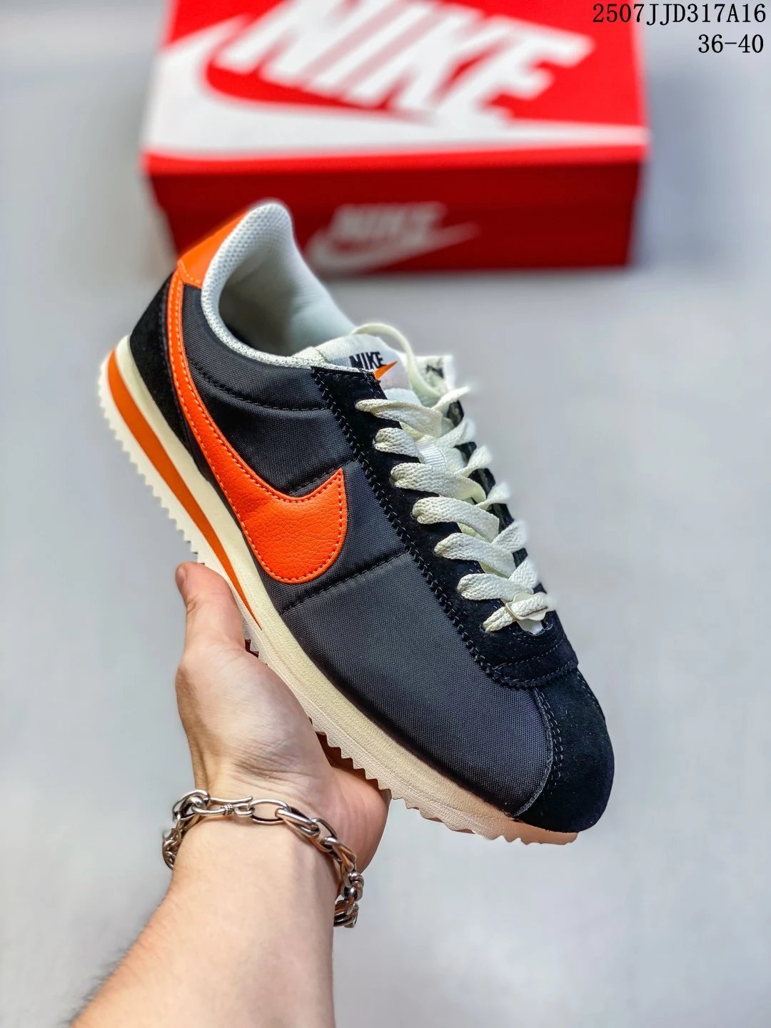 Nike Cortez Black Orange Nylon Suede Low-Top Sneakers
