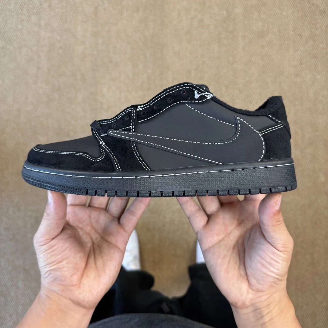 Nike Air Jordan 1 Low Black Suede White Stitch Sneakers