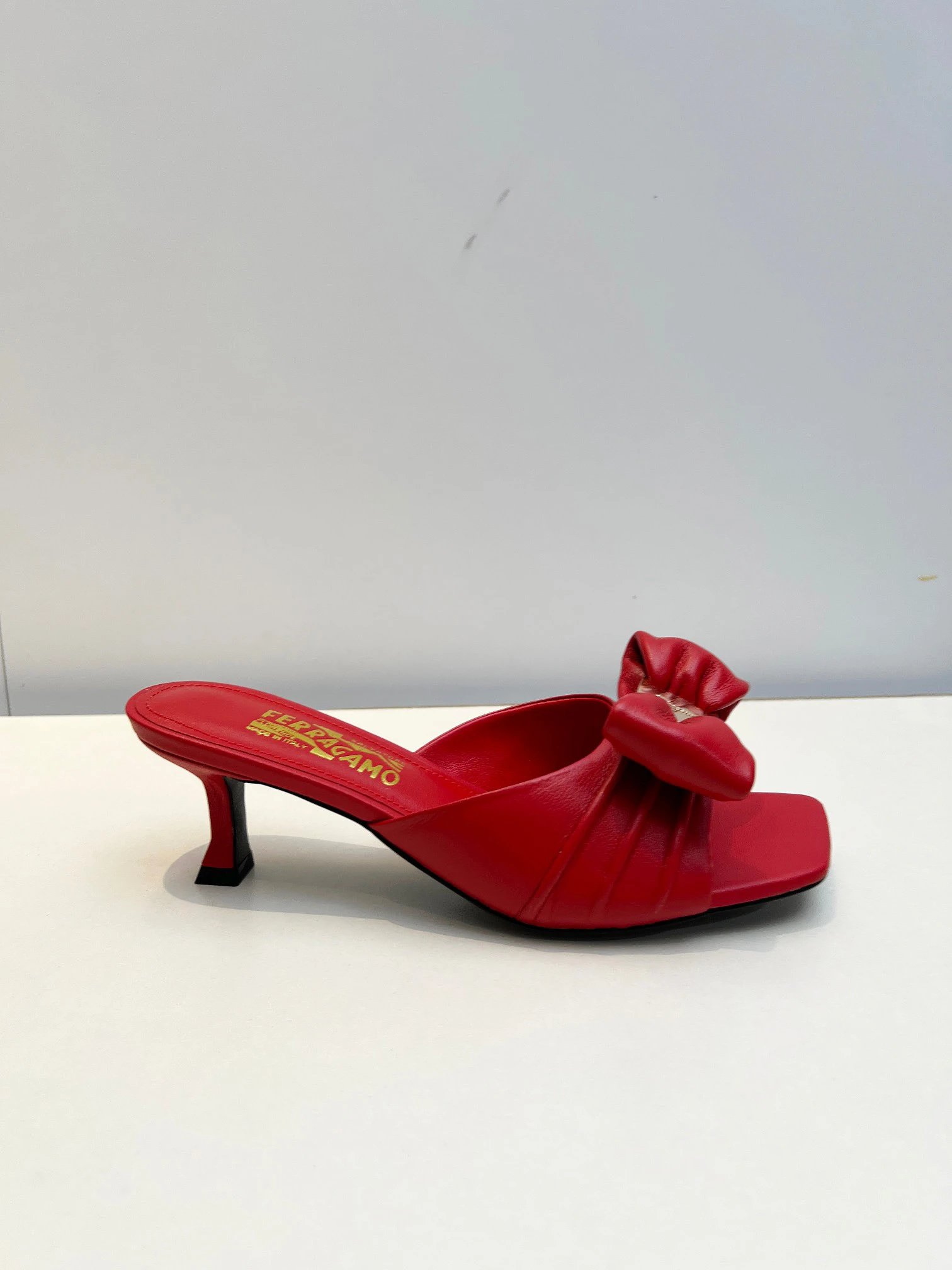 Ferragamo Red Bow High Heel Mules for Women