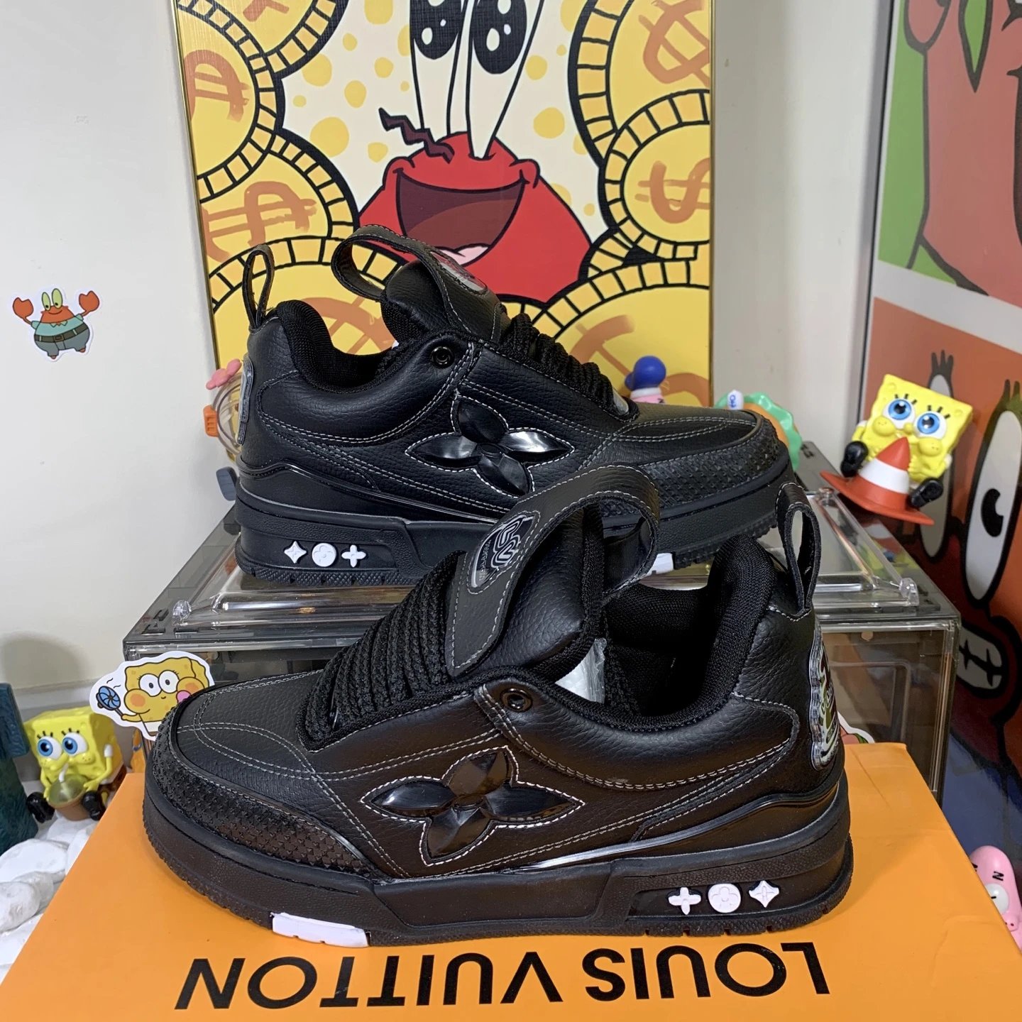 Louis Vuitton Black Monogram Floral Low-Top Sneakers