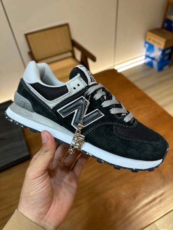 New Balance 574 Black Grey Retro Suede Mesh Sneakers