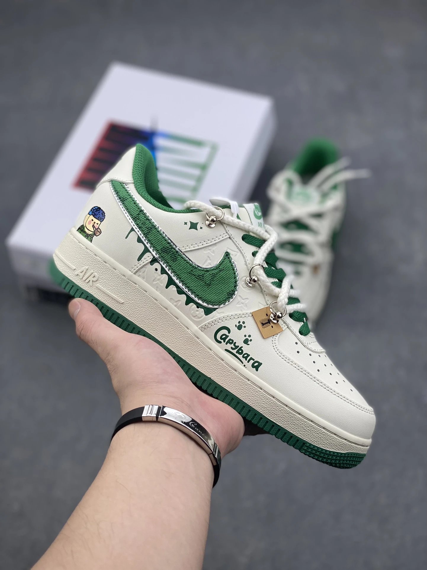 Nike Air Force 1 Beige Green Graffiti Sneakers