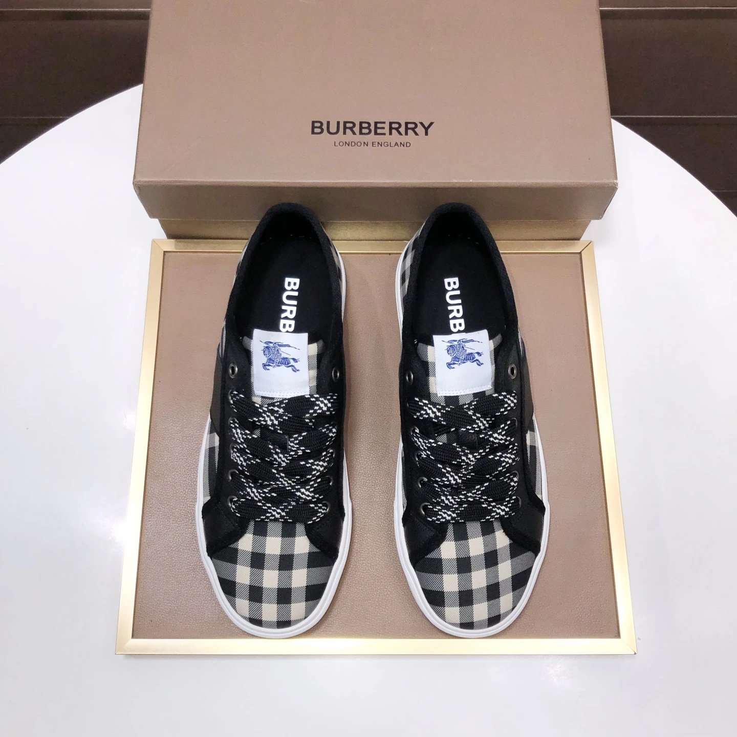 Burberry Vintage Check Low Top Leather Canvas Sneakers