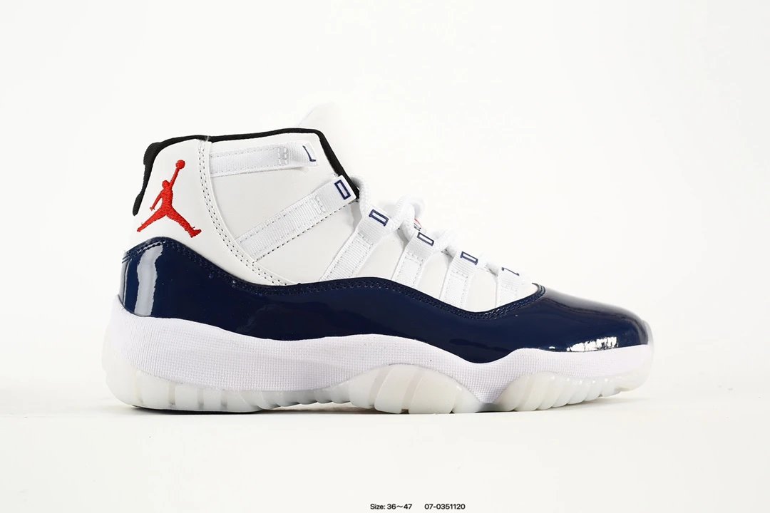 Air Jordan AJ11 Concord White Navy Patent High Top Shoes