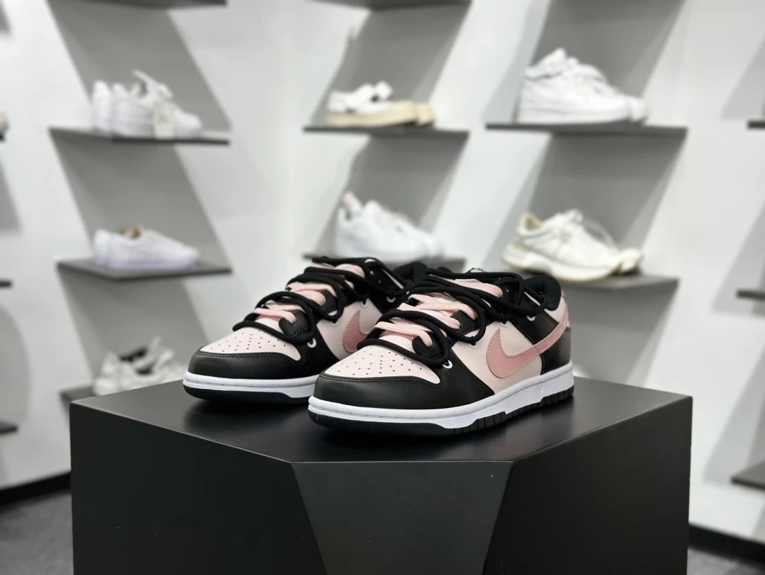 Nike Dunk Low Black Pink Leather Sneakers