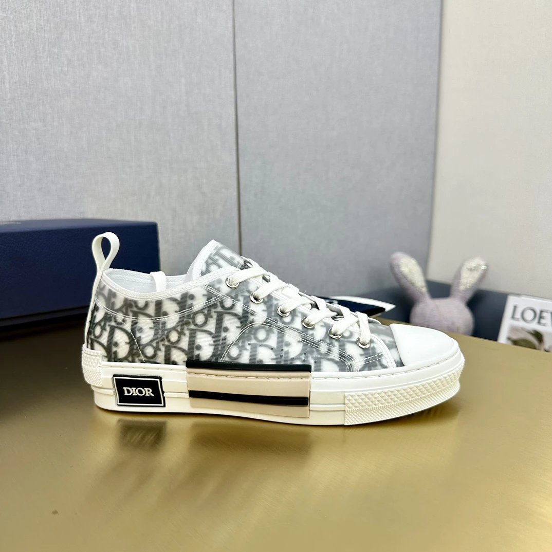 Dior B23 Gray White Oblique Low Top Canvas Sneakers