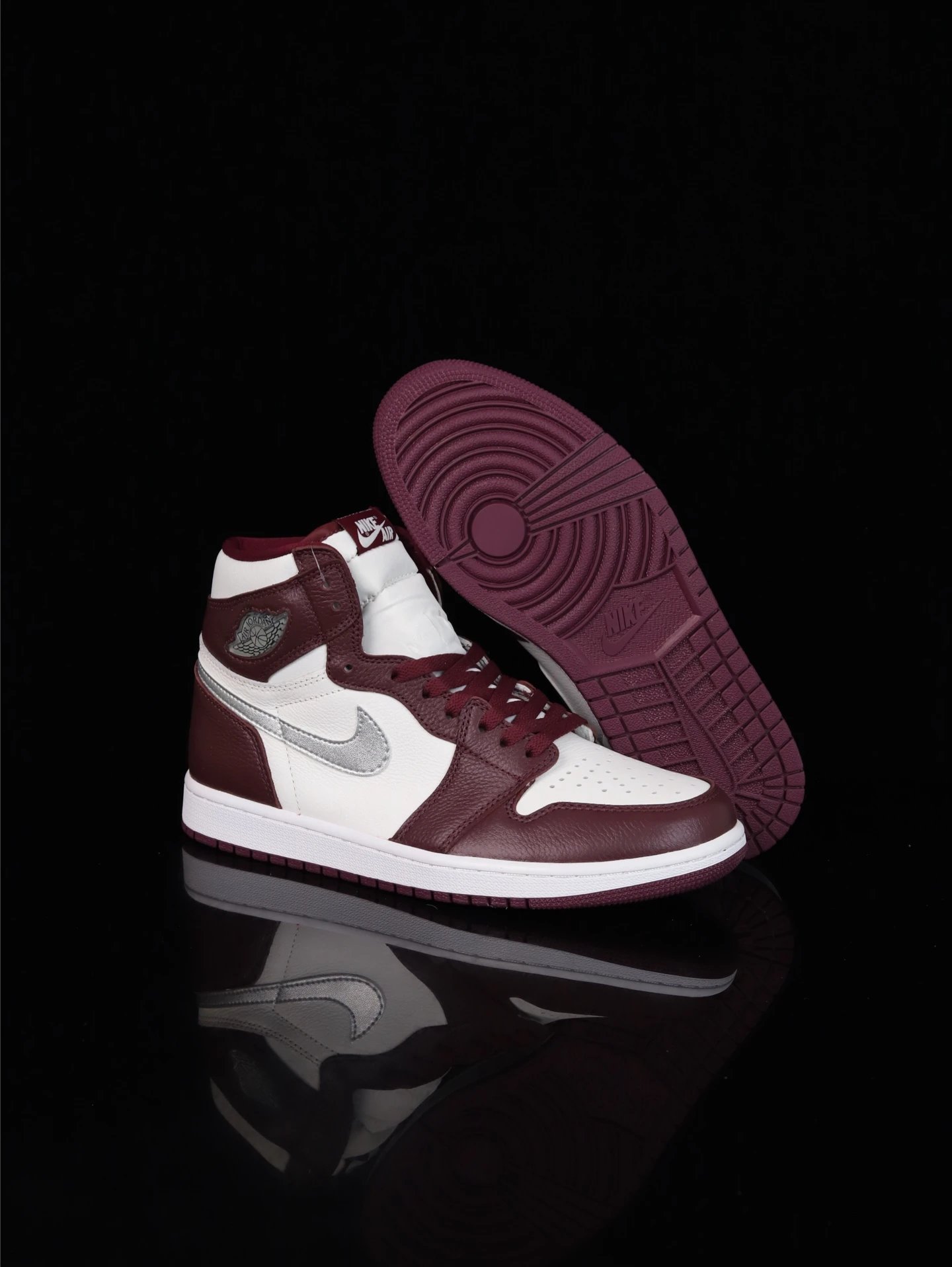 Air Jordan AJ1 High Burgundy White Silver Basketball Shoes