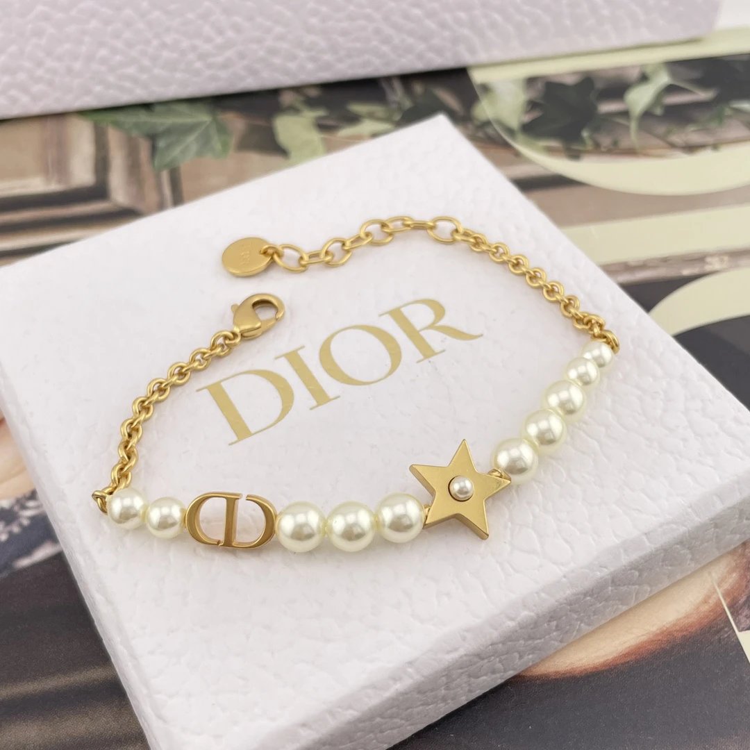 Dior Lago Gold Pearl Star Earrings for Women Vintage