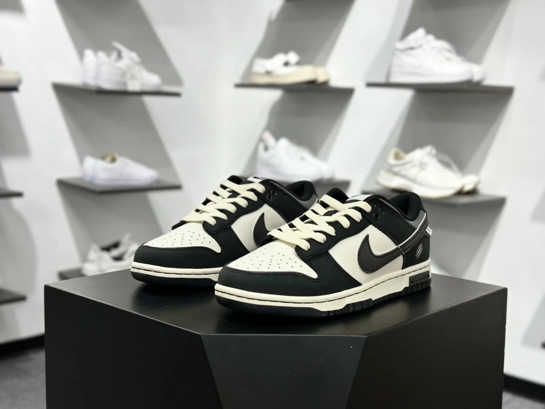 Nike Dunk Low Black Beige White Leather Sneakers