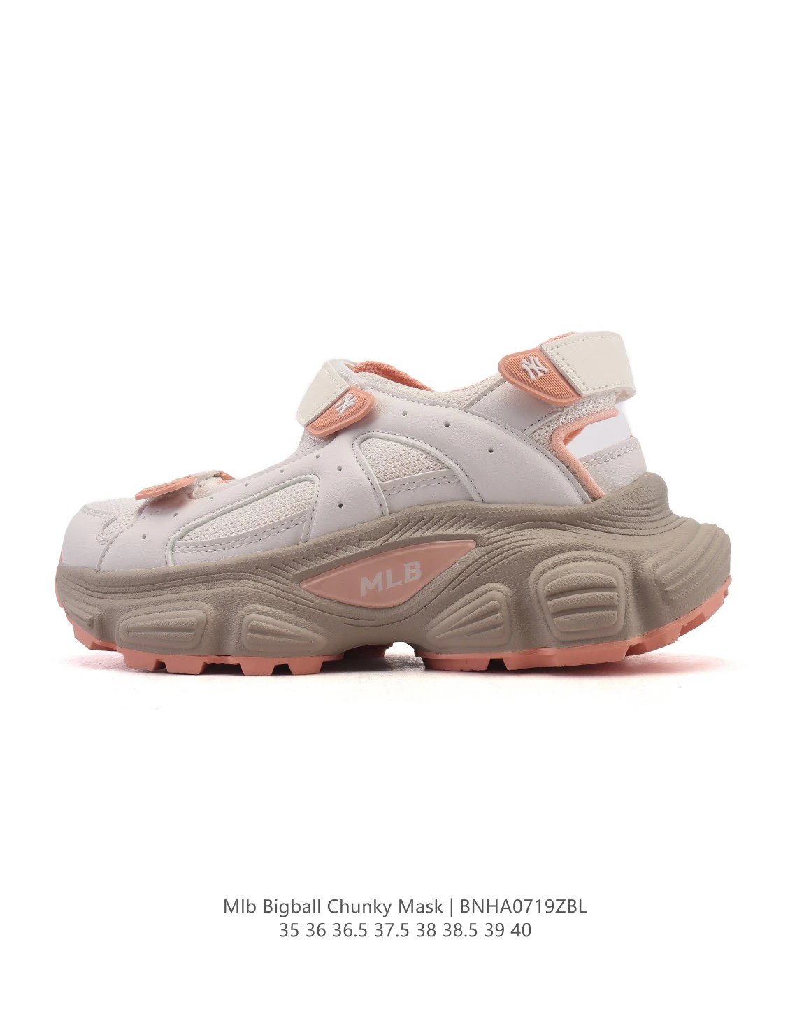 MLB Bigball Chunky Mask Beige Pink Velcro Sandals