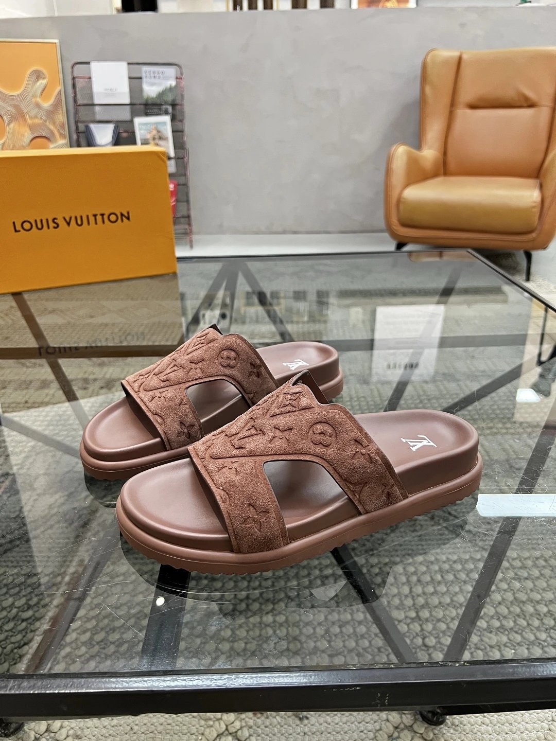 Louis Vuitton Monogram Pink Brown Platform Slides