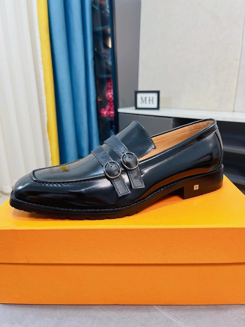Louis Vuitton Black Patent Double Buckle Loafers Men