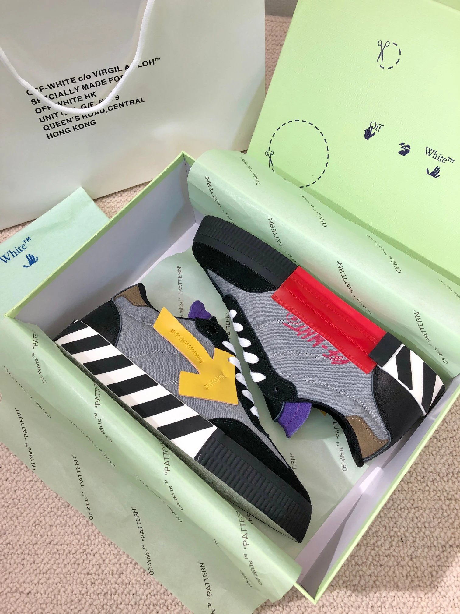 Off-White White Leather Patchwork Arrow Zip-Tie Sneakers