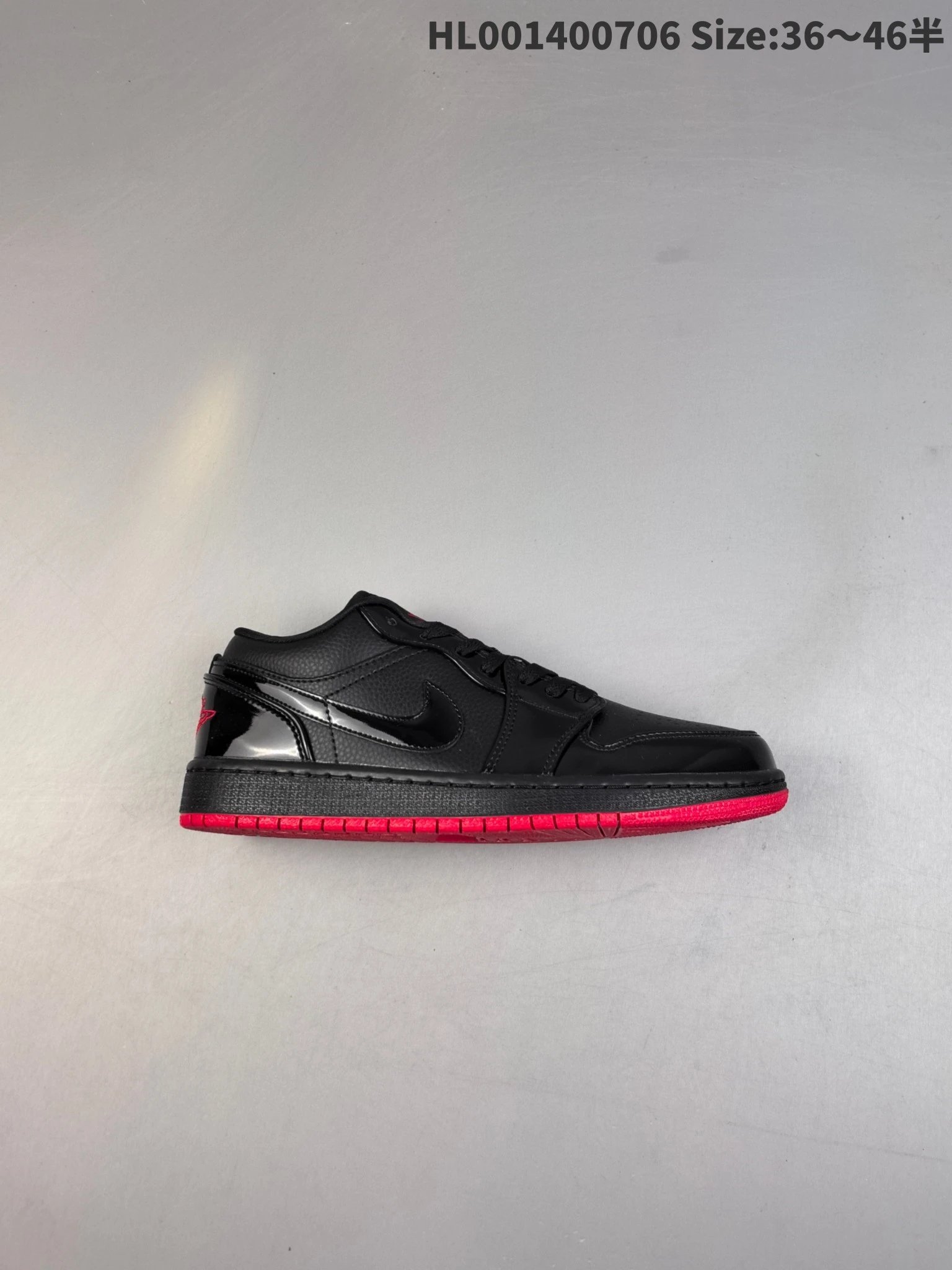 Air Jordan AJ1 Low Black Red Patent Leather Sneakers