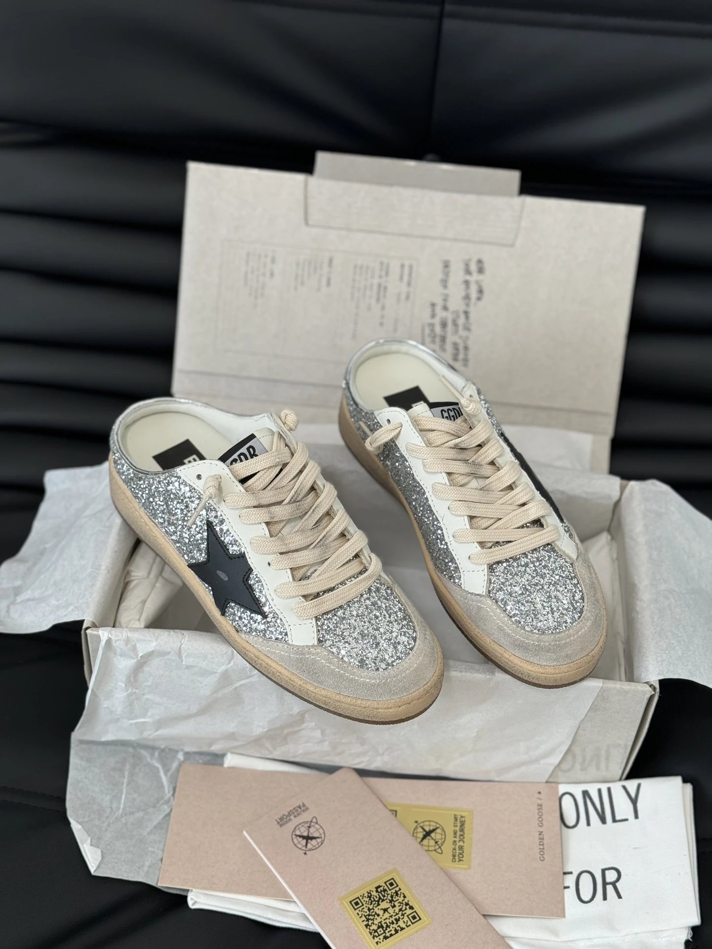 Golden Goose Silver Sequin Star Distressed Skate Shoes