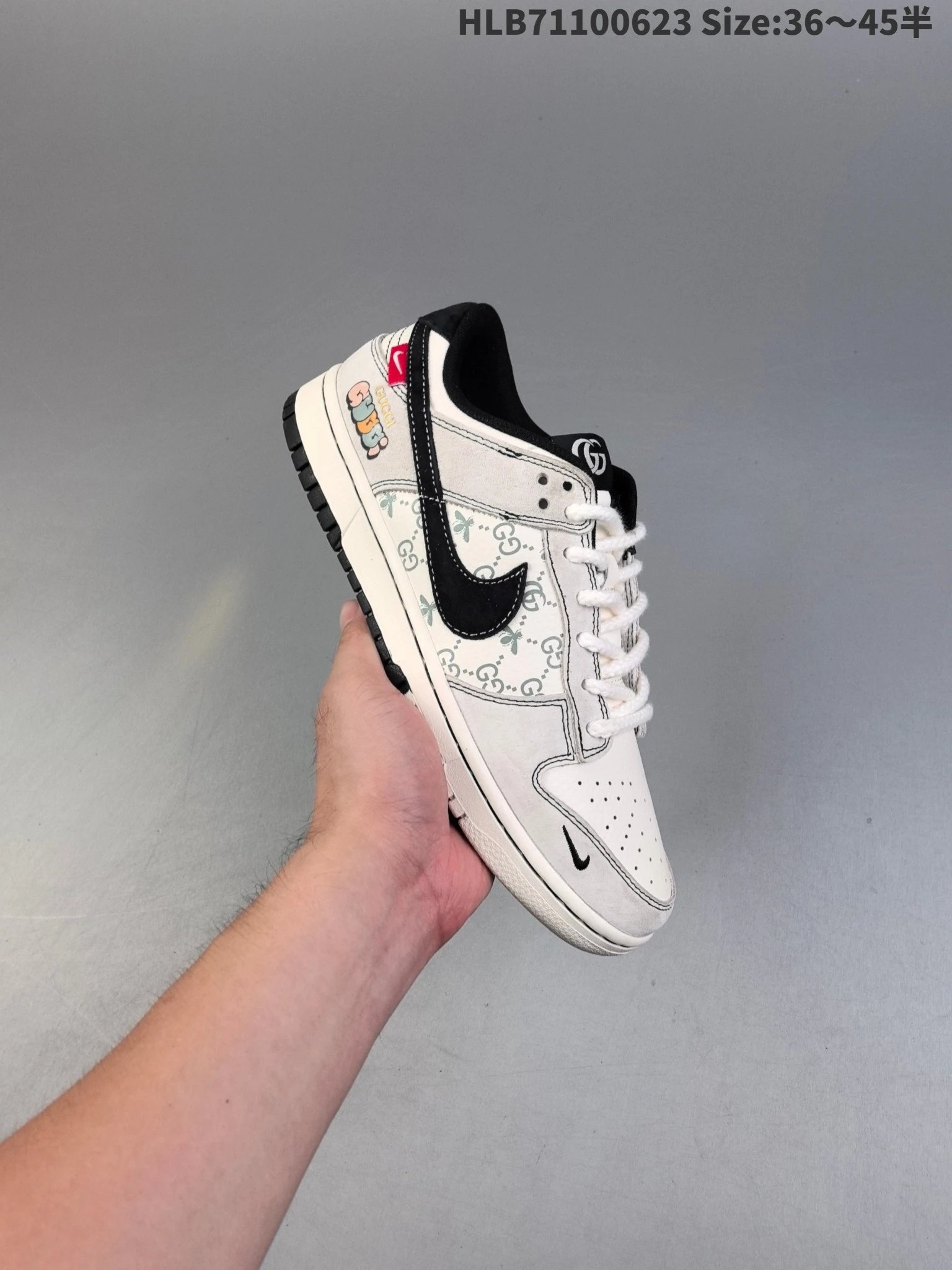 Nike Dunk Low Cream Black GG Pattern Leather Skate Shoes