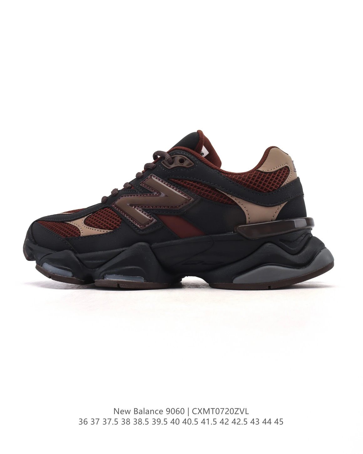 New Balance 9060 Black Burgundy Retro Dad Sneakers