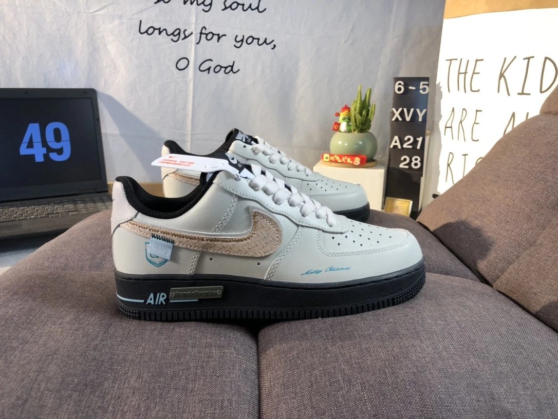 Nike Air Force 1 Low Grey Blue Zipper Swoosh Sneakers