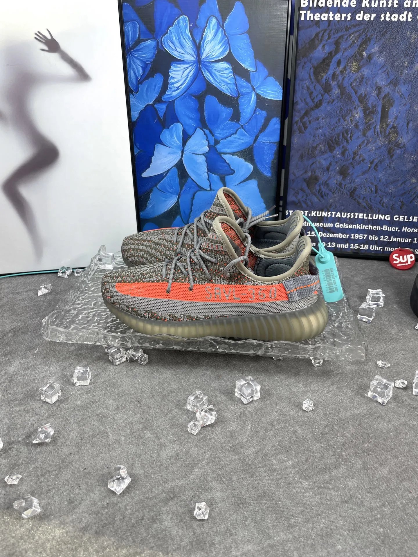 Yeezy Grey White Knit Low-Top Running Sneakers