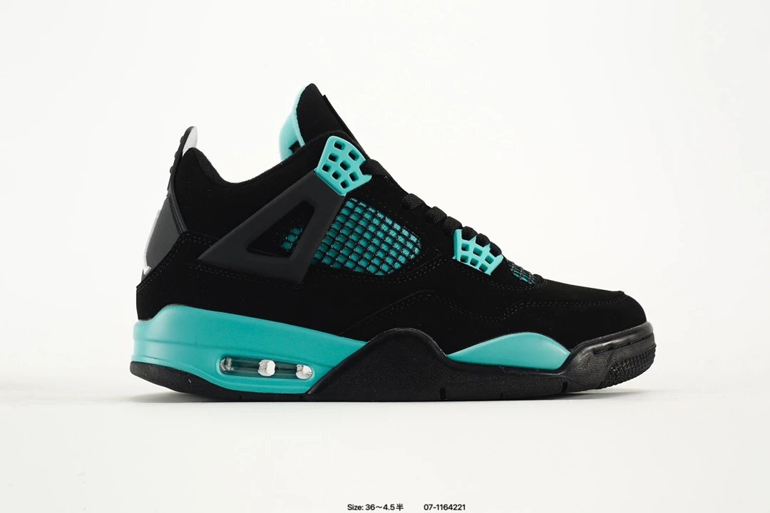 Air Jordan AJ4 Black Aqua Suede Mesh Basketball Shoes