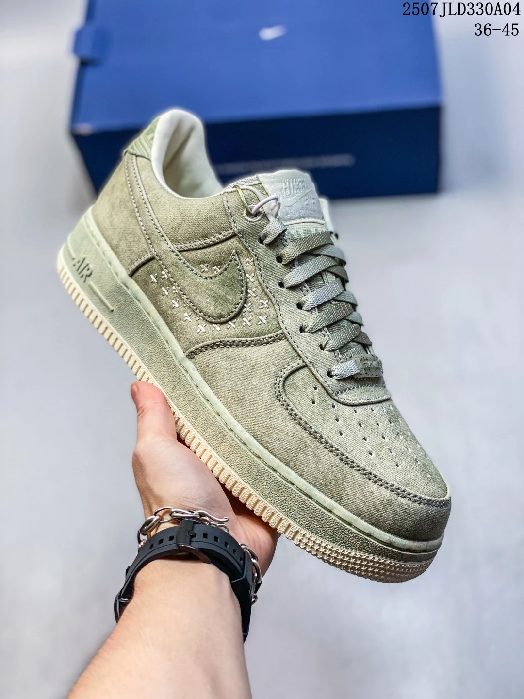 Nike Air Force 1 Olive Green Suede Sneakers
