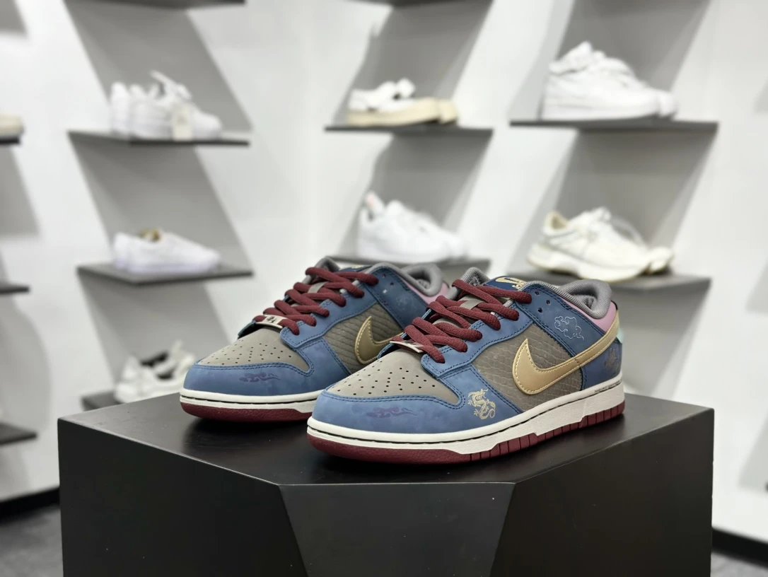 Nike Dunk Low Year of the Dragon Blue Gold Sneakers