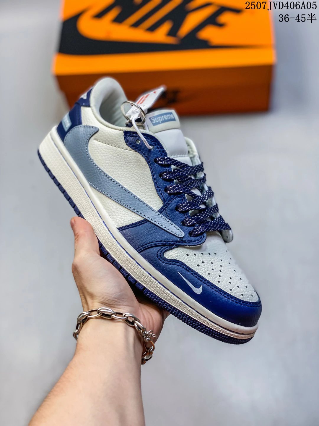 Nike Air Jordan 1 Low Supreme Cream Navy Sneakers