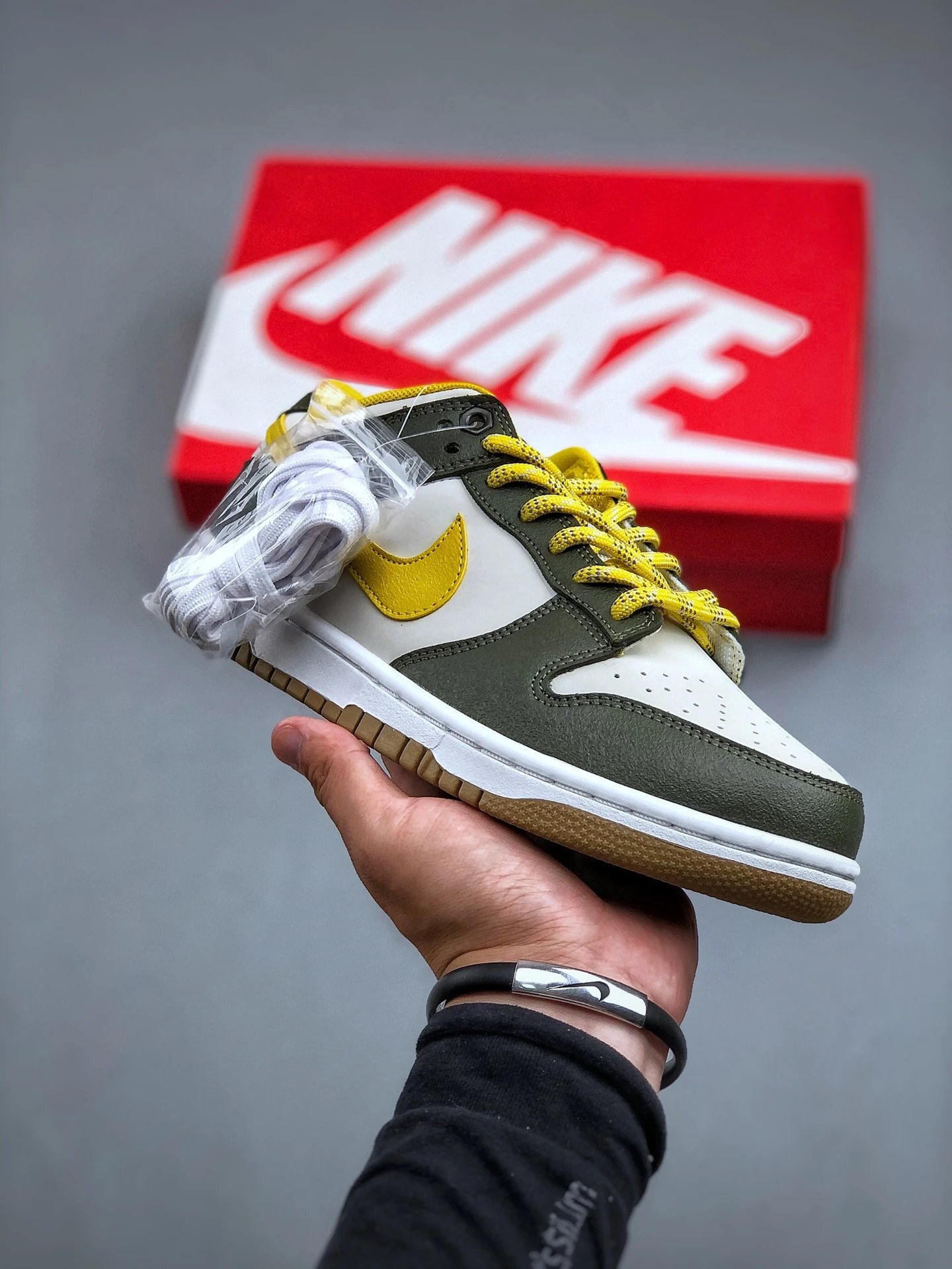 Nike Dunk Low Olive White Yellow Gum Sole Sneakers