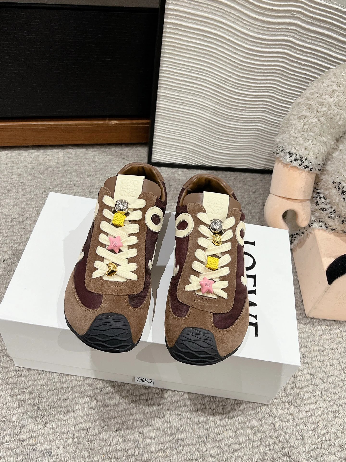 Loewe Flow Runner Brown Burgundy Suede Nylon Sneakers
