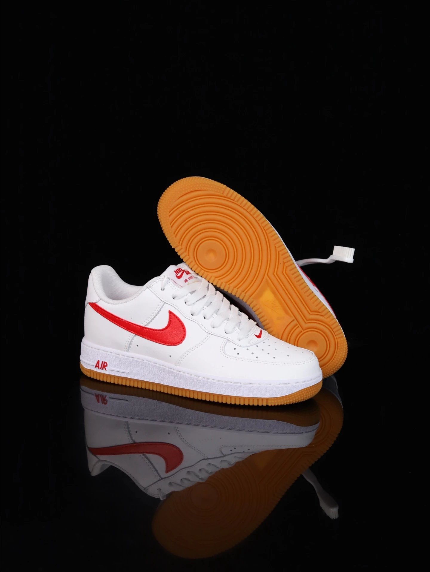 Nike Air Force 1 White Red Gum Low Sneakers
