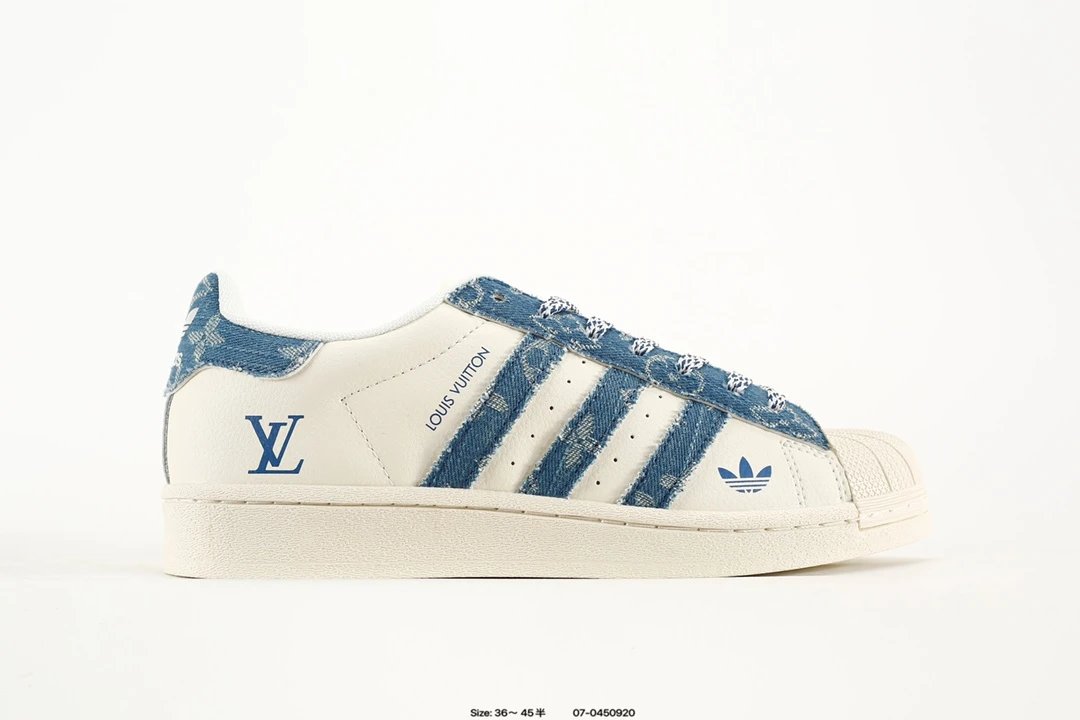 Adidas Superstar Beige Blue Shell-Toe Denim Sneakers